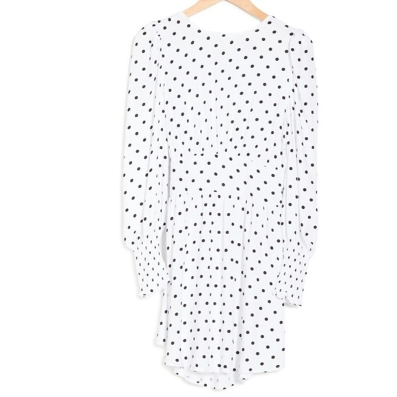 NWT AFRM Polka Dot Long Sleeve Cutout Smocked Mini Dress, Size Small - Picture 3 of 16